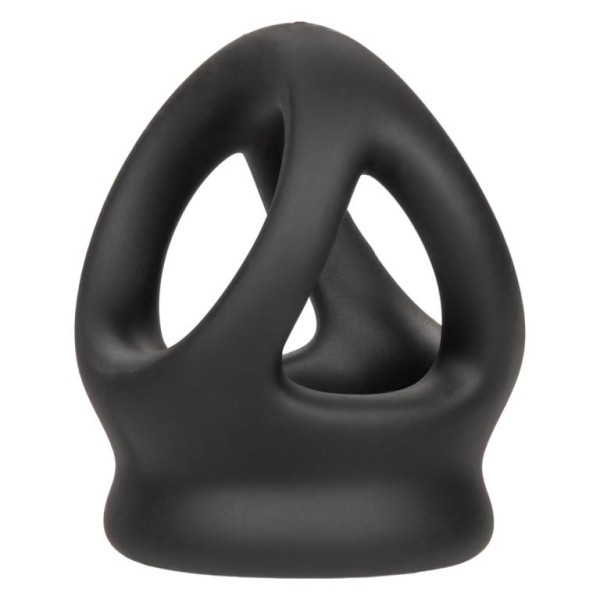 Черное тройное эрекционное кольцо Alpha Liquid Silicone Dual Cage Ring