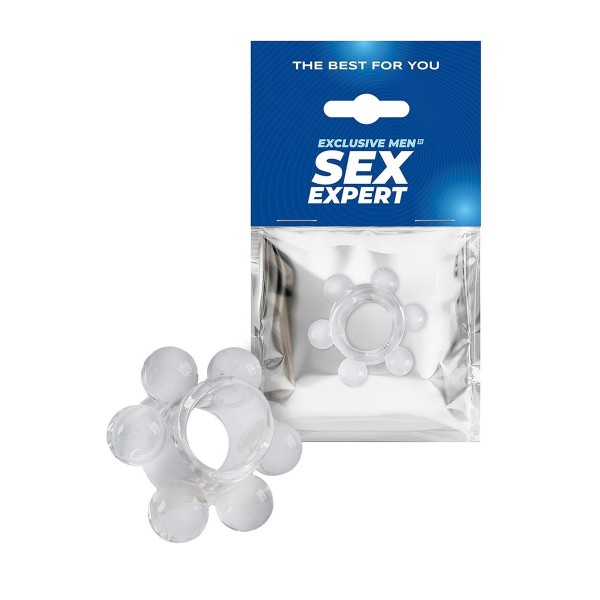 Прозрачное эрекционное кольцо с 6 стимулирующими шариками Прозрачное эрекционное кольцо с 6 стимулирующими шариками