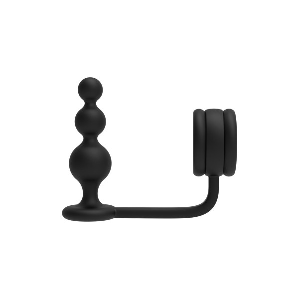 Черное эрекционное кольцо с анальной елочкой Cockring With Beaded Anal Plug