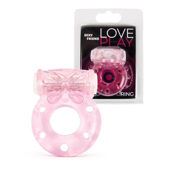 Розовое эрекционное виброкольцо с бабочкой