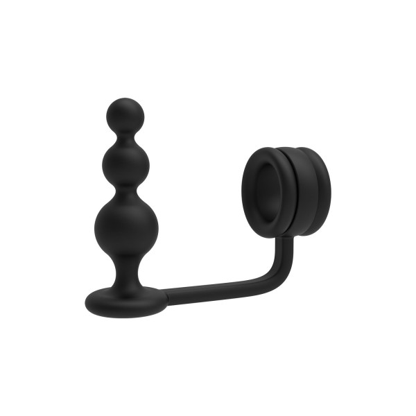 Черное эрекционное кольцо с анальной елочкой Cockring With Beaded Anal Plug