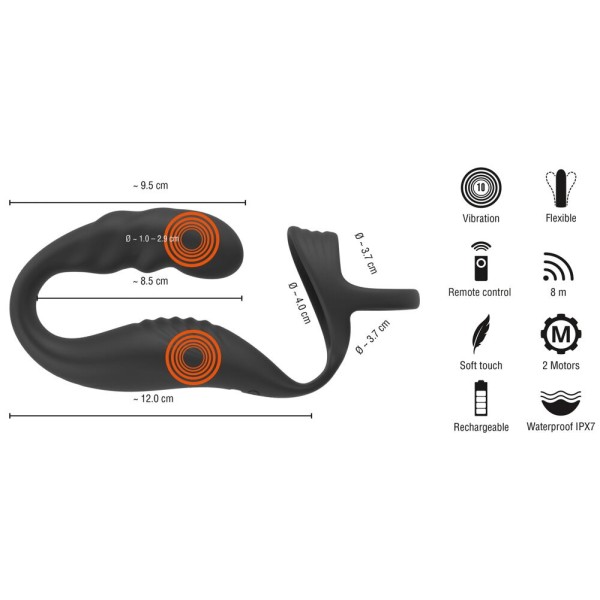 Черное эрекционное кольцо со стимуляцией промежности и анальной пробкой Cock Ring with RC Prostate Plug Черное эрекционное кольцо со стимуляцией промежности и анальной пробкой Cock Ring with RC Prostate Plug