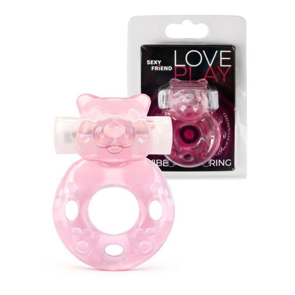 Розовое эрекционное виброкольцо в форме мишки