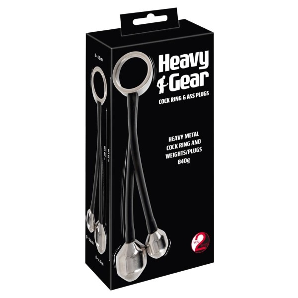 Эрекционное кольцо с 2 фигурными подвесами Heavy Gear cock ring ass plugs