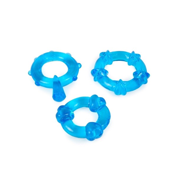 Набор из 3 синих эрекционных колец с различным рельефом Набор из 3 синих эрекционных колец с различным рельефом