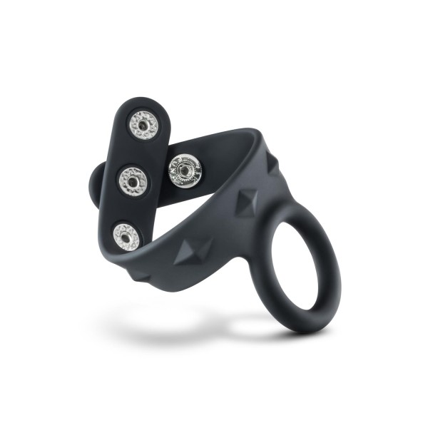 Черное эрекционное кольцо с подхватом мошонки на кнопках VS6