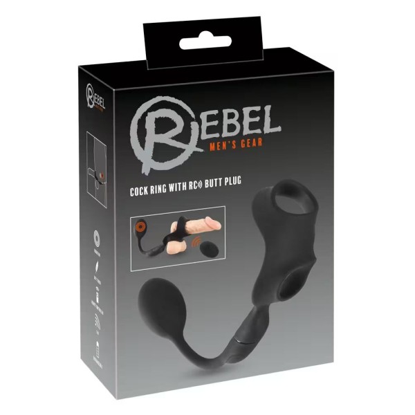 Черное виброкольцо с анальной пробкой Cock Ring with RC Butt Plug Черное виброкольцо с анальной пробкой Cock Ring with RC Butt Plug