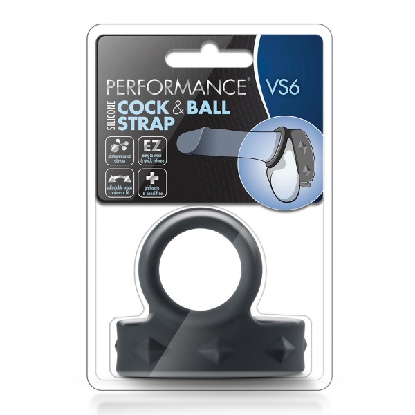 Черное эрекционное кольцо с подхватом мошонки на кнопках VS6