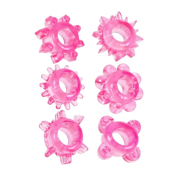 Набор из 6 розовых эрекционных колец с различным рельефом Набор из 6 розовых эрекционных колец с различным рельефом