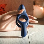 Синее эрекционное виброкольцо с двойным подхватом мошонки Ring Around The Rosy