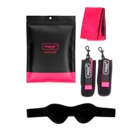 Черно-розовый эротический набор: маска, наручники и повязка