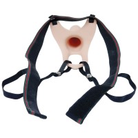 Телесный полый страпон на ремешках - 16,5 см.