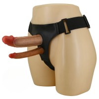 Темно-бежевый фаллопротез для двойного проникновения - 17,5 см.