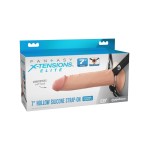 Телесный полый страпон на черных ремнях Hollow Silicone Strap-on - 17,8 см.
