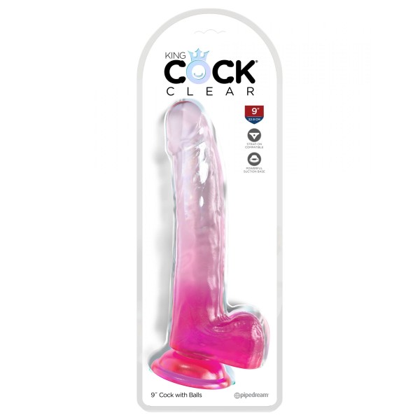 Розовый фаллоимитатор с мошонкой на присоске 9’’ Cock with Balls - 24,8 см.