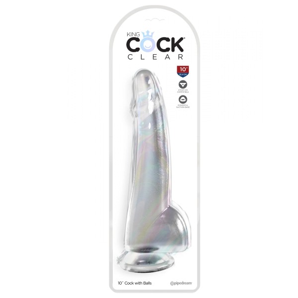 Прозрачный фаллоимитатор с мошонкой на присоске 10’’ Cock with Balls - 27,9 см.