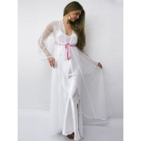 Изысканный длинный пеньюар из прозрачной мягкой сетки Изысканный длинный пеньюар из прозрачной мягкой сетки