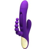 Фиолетовый ударный вибратор Anal G-Hit с анальной цепочкой - 24 см.