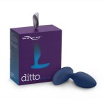 Синяя анальная пробка для ношения Ditto с вибрацией и пультом ДУ - 8,8 см