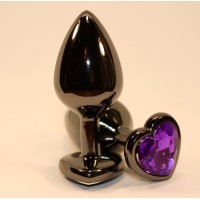 Чёрная анальная пробка с фиолетовым стразом - 7 см. Чёрная анальная пробка с фиолетовым стразом - 7 см.
