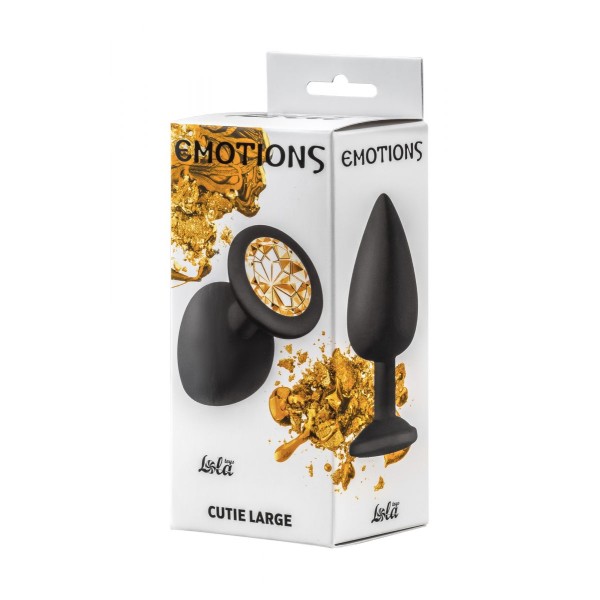 Чёрная анальная пробка Emotions Cutie Large с желтым кристаллом - 10 см