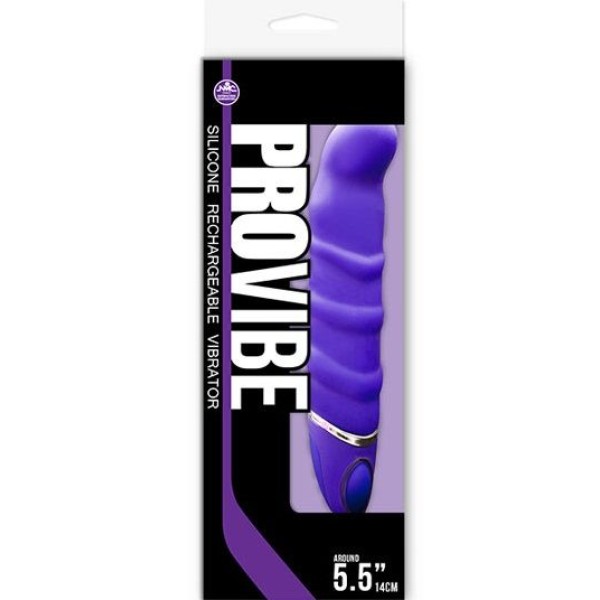 Фиолетовый перезаряжаемый вибратор с ребрышками PROVIBE - 14 см