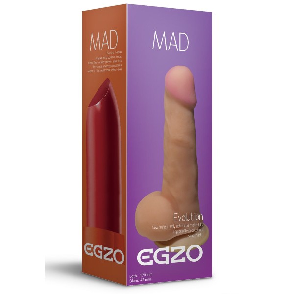 Телесный фаллоимитатор Mad Lipstick с мошонкой и подошвой-присоской - 17 см