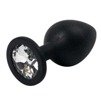 Черная силиконовая анальная пробка с прозрачным стразом - 8,2 см. Черная силиконовая анальная пробка с прозрачным стразом - 8,2 см.