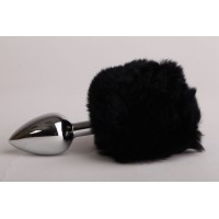 Серебристая анальная пробка c черным хвостом Задорный Кролик 