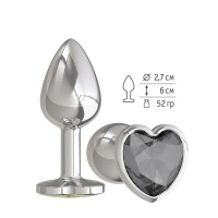Серебристая анальная втулка с чёрным кристаллом-сердцем - 7 см. Серебристая анальная втулка с чёрным кристаллом-сердцем - 7 см.