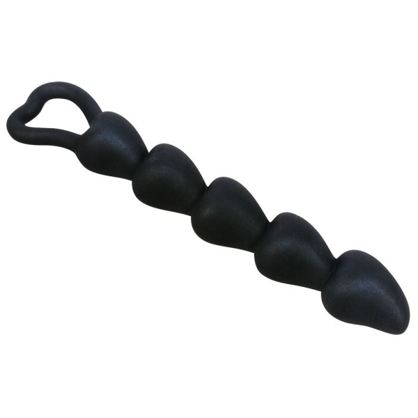 Чёрная анальная цепочка с звеньями-сердечками Black Velvet - 18,5 см