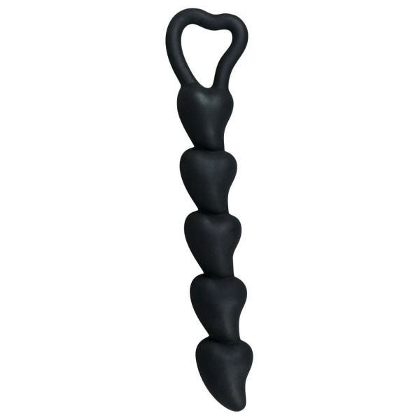 Чёрная анальная цепочка с звеньями-сердечками Black Velvet - 18,5 см