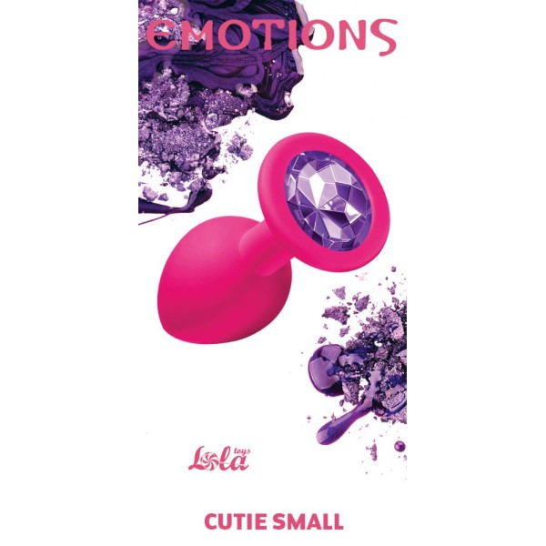 Малая розовая анальная пробка Emotions Cutie Small с фиолетовым кристаллом - 7,5 см