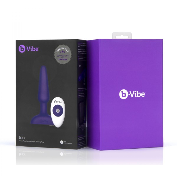 Фиолетовая анальная вибропробка с 3 источниками вибрации TRIO REMOTE CONTROL PLUG  PURPLE - 13,5 см