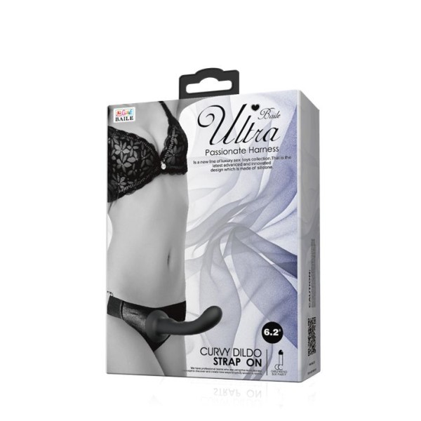 Страпон с изогнутой головкой Ultra Harness Curvy Dildo - 15,8 см