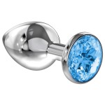 Большая серебристая анальная пробка Diamond Light blue Sparkle Large с голубым кристаллом - 8 см