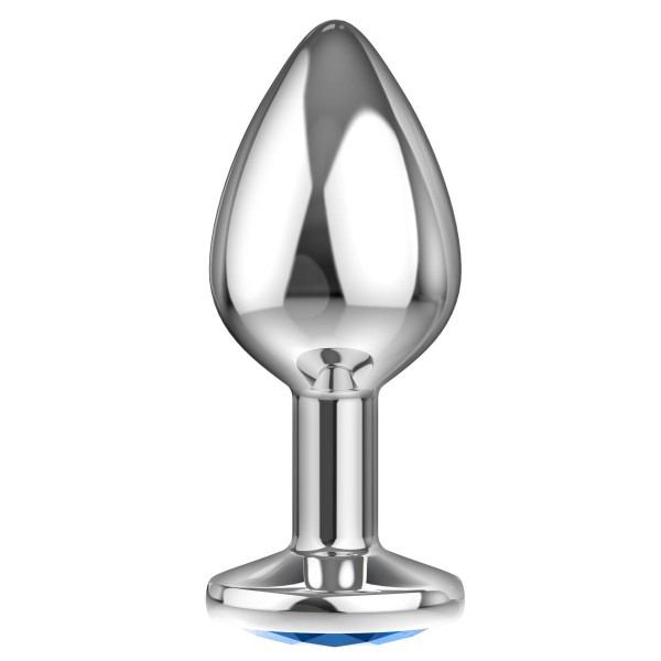 Большая серебристая анальная пробка Diamond Light blue Sparkle Large с голубым кристаллом - 8 см