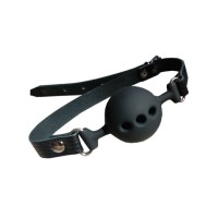 Черный силиконовый кляп-шарик с перфорацией Черный силиконовый кляп-шарик с перфорацией