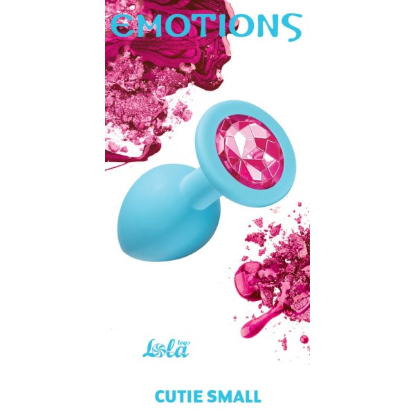 Малая голубая анальная пробка Emotions Cutie Small с розовым кристаллом - 7,5 см
