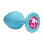 Малая голубая анальная пробка Emotions Cutie Small с розовым кристаллом - 7,5 см