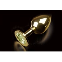 Большая золотая анальная пробка с закругленным кончиком и жёлтым кристаллом - 9 см. Большая золотая анальная пробка с закругленным кончиком и жёлтым кристаллом - 9 см.