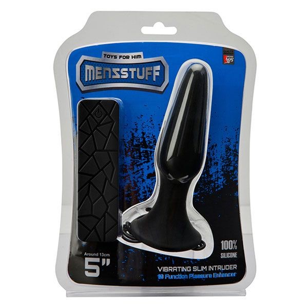 Чёрная вибропробка MENZSTUFF 5INCH SLIM INTRUDER BUTT PLUG - 13 см