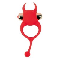 Красное эрекционное виброкольцо с рожками и хвостиком Красное эрекционное виброкольцо с рожками и хвостиком