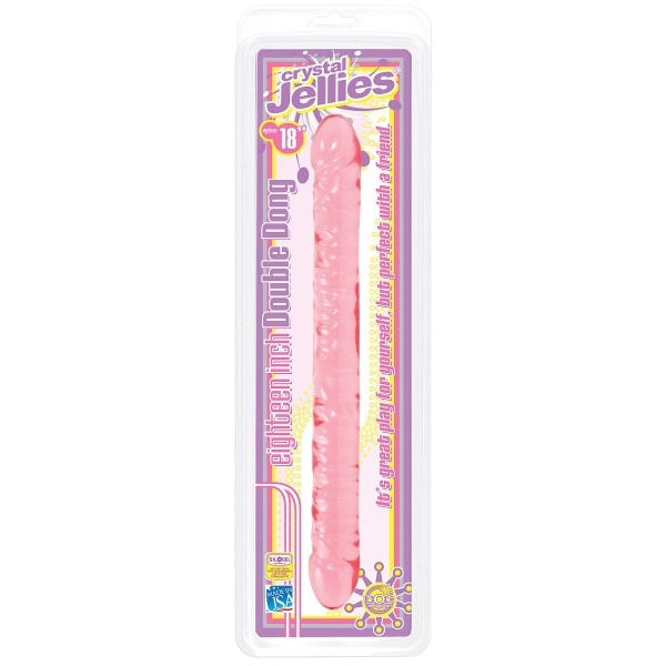 Розовый двухголовый фаллоимитатор Crystal Jellies - 45,7 см