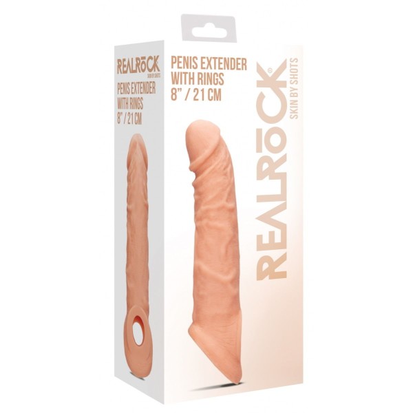 Телесная насадка с кольцом Penis Extender with Rings - 21 см