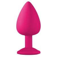 Большая розовая анальная пробка Emotions Cutie Large с фиолетовым кристаллом - 10 см.