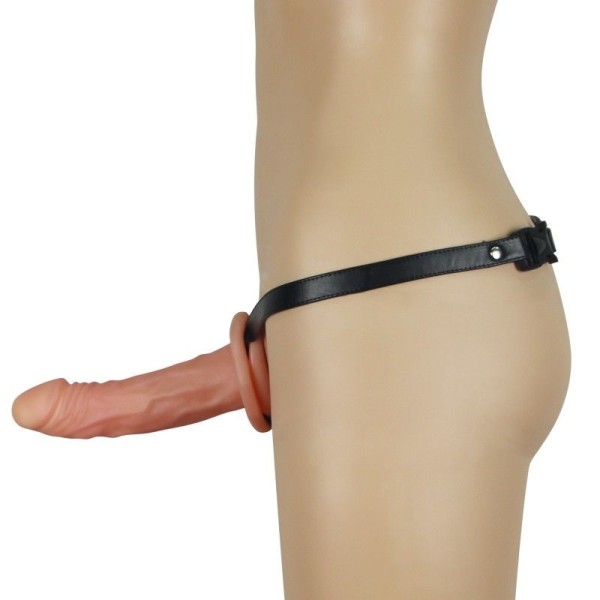 Телесный универсальный полый страпон Unisex Hollow Strap On - 17 см