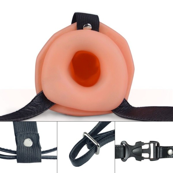 Телесный универсальный полый страпон Unisex Hollow Strap On - 17 см