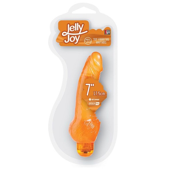 Оранжевый гелевый вибратор с широким основанием JELLY JOY 7INCH 10 RHYTHMS - 17,5 см