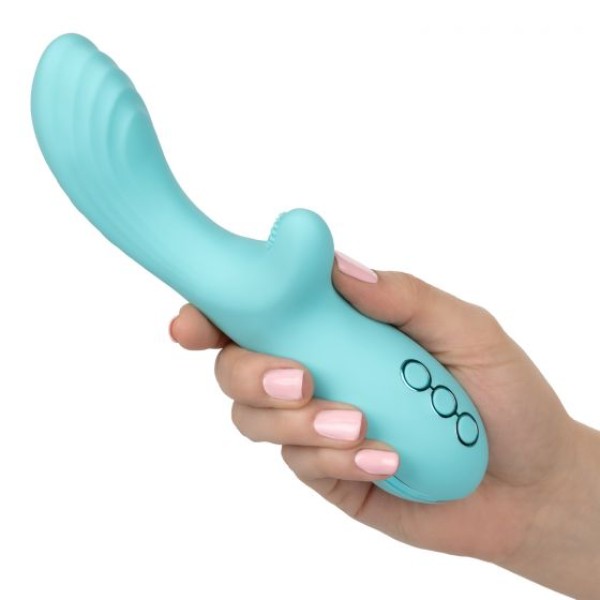 Голубой вибратор-ротатор с клиторальным отростком Catalina Climaxer - 20,25 см